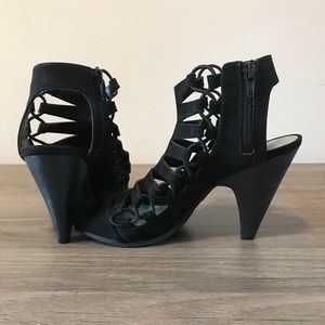 Black Strappy Cutout Caged Gladiator 4” Heels